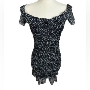 PrettyLittleThing Black and White Polka Dot Mesh Mini Dress Size 4